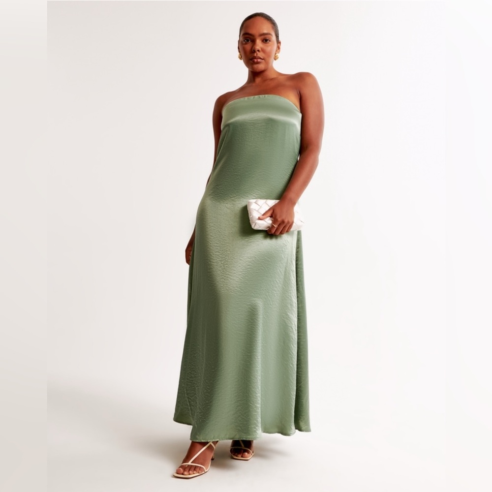 Abercrombie Green Satin Maxi Dress Size Medium Tall
